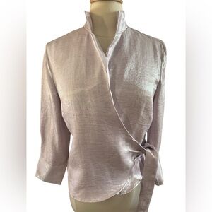 Coldwater Creek Lavender Shimmery Wrap Blouse 3/4Sleeves Oversized Cuff Size PL